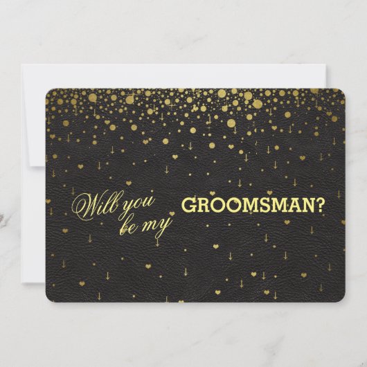 Uitnodiging tot gouden Confetti GROOMSMAN voor bru (Voorkant)