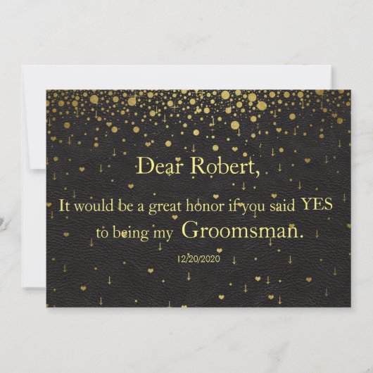 Uitnodiging tot gouden Confetti GROOMSMAN voor bru (Achterkant)