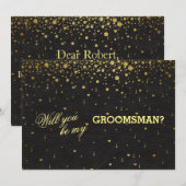 Uitnodiging tot gouden Confetti GROOMSMAN voor bru (Voorkant / Achterkant)