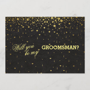 Uitnodiging tot gouden Confetti GROOMSMAN voor bru