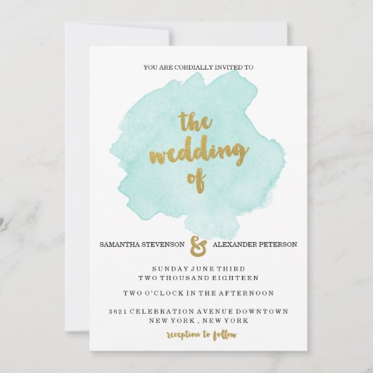 Uitnodiging tot gouden en Blauwgroen bruiloft (Voorkant)