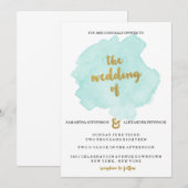 Uitnodiging tot gouden en Blauwgroen bruiloft (Voorkant / Achterkant)