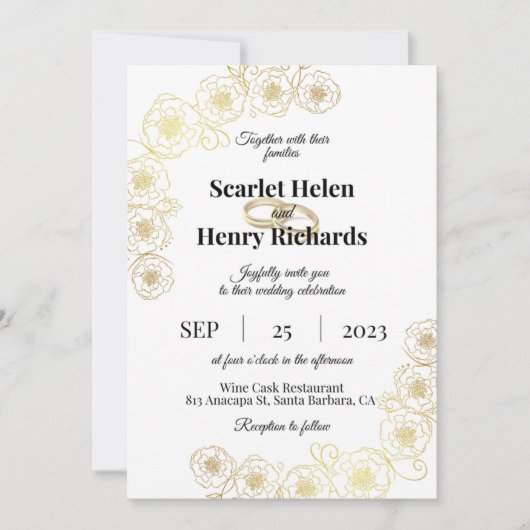 Uitnodiging tot gouden en witte bruiloft (Voorkant)