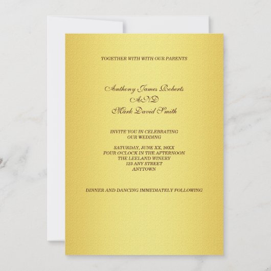 Uitnodiging tot gouden metalen en bruine bruiloft (Achterkant)