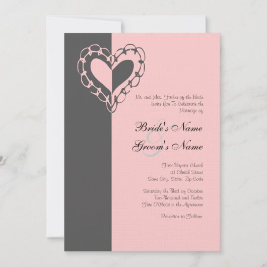 Uitnodiging tot grijze en roze bruiloft (Voorkant)