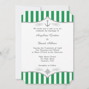 Uitnodiging tot groen-witte nautical Wedding