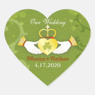 Uitnodiging tot groene Ierse Heart Shape Wedding Hart Sticker