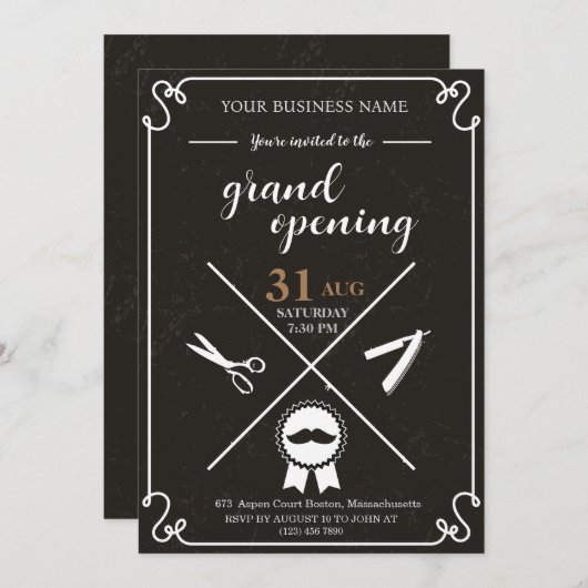 Uitnodiging tot grote opening voor Barber Shop (Voorkant / Achterkant)