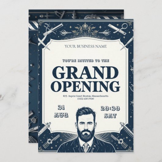Uitnodiging tot grote opening voor Barber Shop (Voorkant / Achterkant)