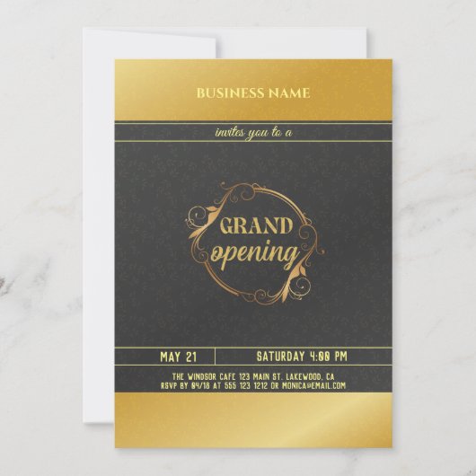 Uitnodiging tot grote opening voor Black and Gold (Voorkant)