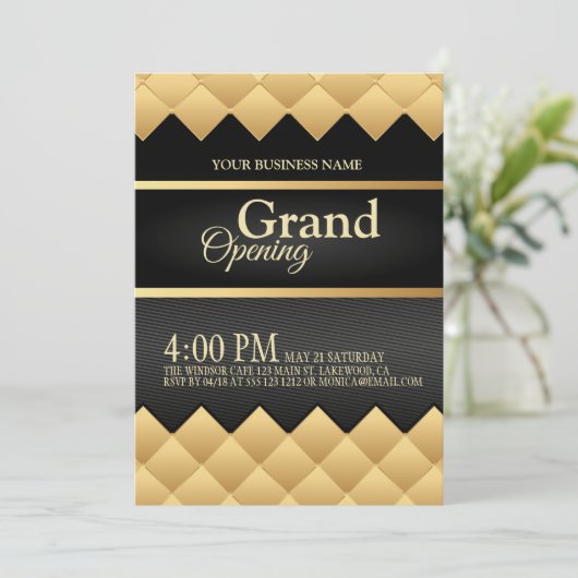 Uitnodiging tot grote opening voor Black and Gold (Staand voorkant)