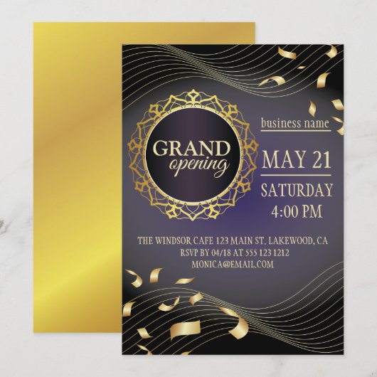 Uitnodiging tot grote opening voor Black and Gold  (Voorkant / Achterkant)