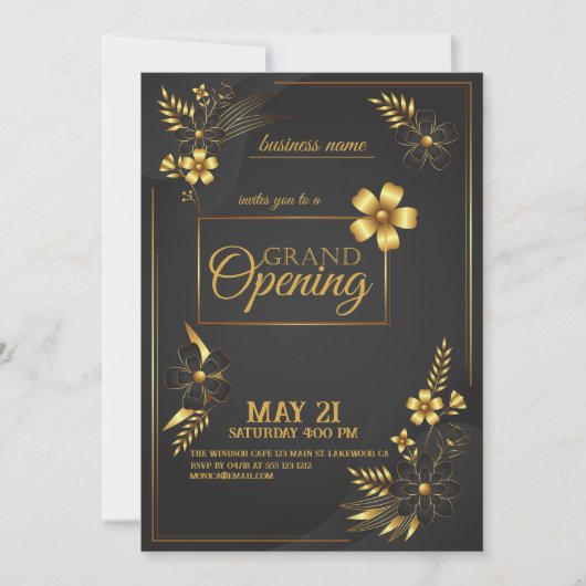Uitnodiging tot grote opening voor Black and Gold (Voorkant)
