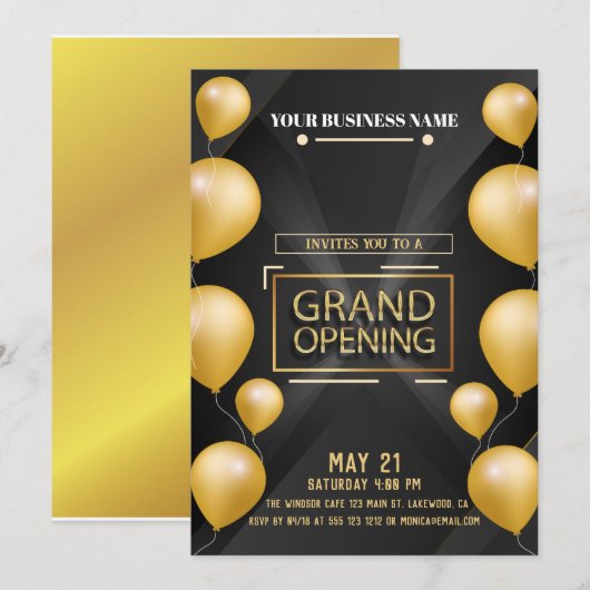 Uitnodiging tot grote opening voor Black and Gold (Voorkant / Achterkant)