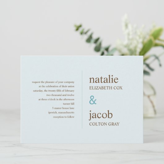 Uitnodiging tot hedendaagse bruiloft - Blauw (Staand voorkant)