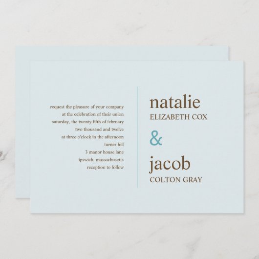 Uitnodiging tot hedendaagse bruiloft - Blauw (Voorkant / Achterkant)