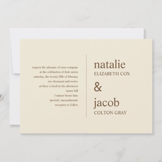 Uitnodiging tot hedendaagse bruiloft - Khaki (Voorkant)