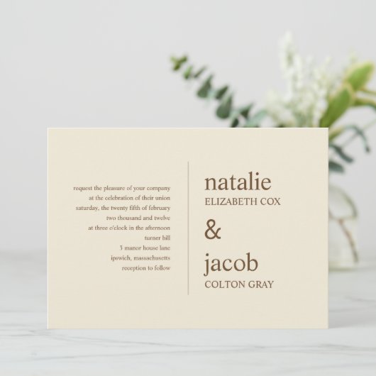 Uitnodiging tot hedendaagse bruiloft - Khaki (Staand voorkant)