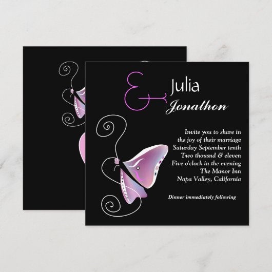 Uitnodiging tot hedendaagse Butterfly Weddenschapp (Voorkant / Achterkant)