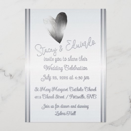 Uitnodiging tot hedendaagse heart Silver Foil Wedd (Voorkant)