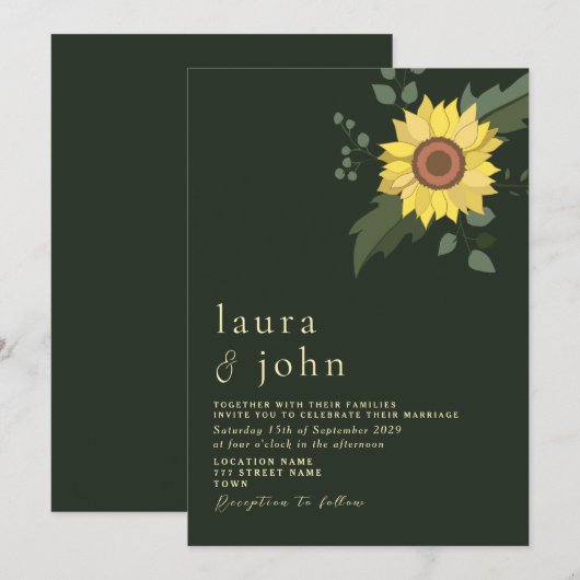 Uitnodiging tot hedendaagse zonnebloempjes (Voorkant / Achterkant)