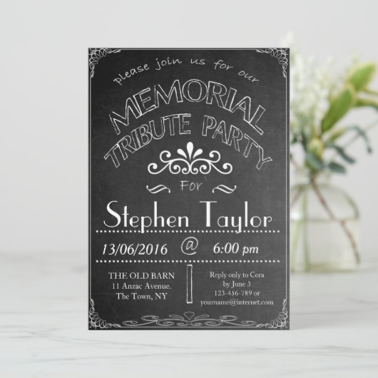 Uitnodiging tot herdenking van de partij Chalkboar (Staand voorkant)