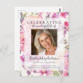 Uitnodiging tot herdenking van de roze Floral (Voorkant / Achterkant)