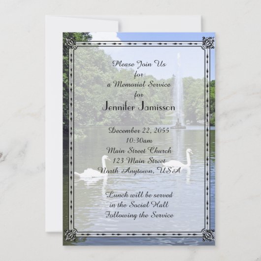 Uitnodiging tot herdenking, zwanen en fonteinen (Achterkant)