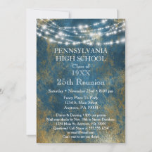 Uitnodiging tot hereniging met blauw goudlicht op 