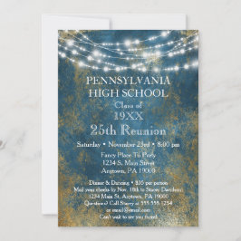 Uitnodiging tot hereniging met blauw goudlicht op 