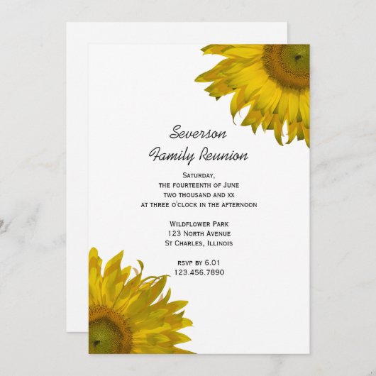 Uitnodiging tot hereniging met geel zonnebloem (Voorkant / Achterkant)