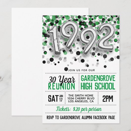 Uitnodiging tot hereniging van de middelbare schoo (Voorkant / Achterkant)