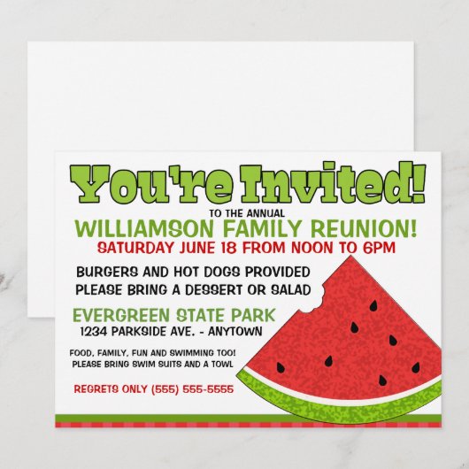 Uitnodiging tot hereniging van de zomerfamilie (Voorkant / Achterkant)
