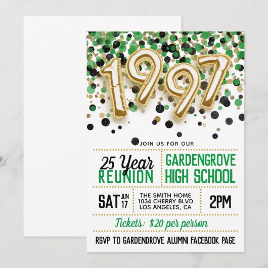 Uitnodiging tot hereniging van het High School Col (Voorkant / Achterkant)