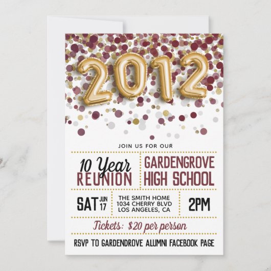 Uitnodiging tot hereniging van het High School Col (Voorkant)
