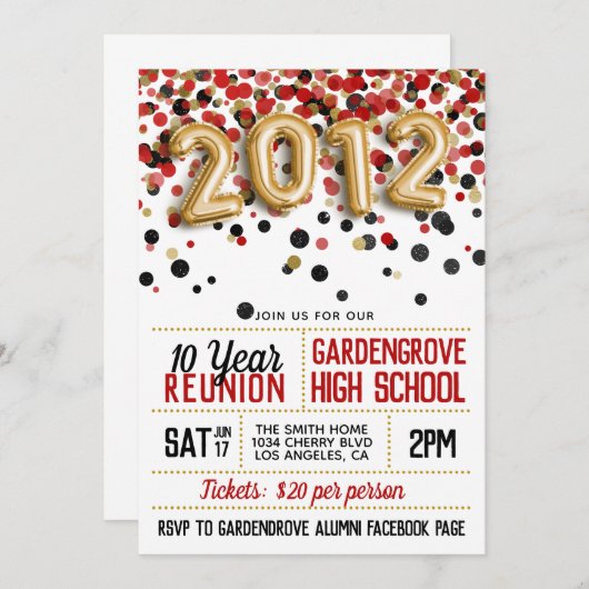 Uitnodiging tot hereniging van het High School Col (Voorkant / Achterkant)