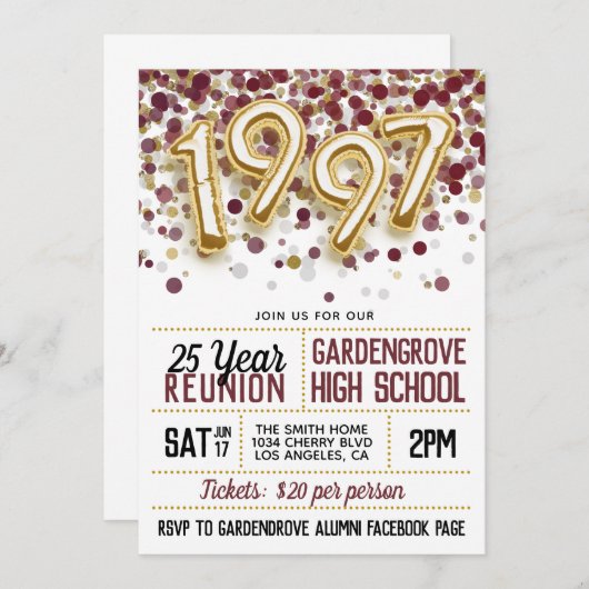 Uitnodiging tot hereniging van het High School Col (Voorkant / Achterkant)