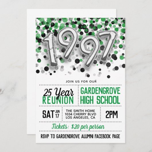 Uitnodiging tot hereniging van het High School Col (Voorkant / Achterkant)