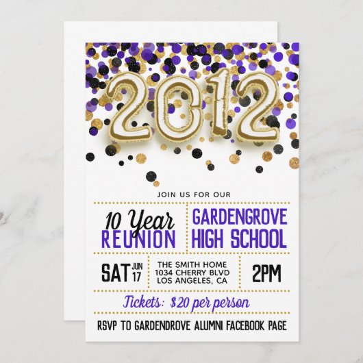 Uitnodiging tot hereniging van het High School Col (Voorkant / Achterkant)