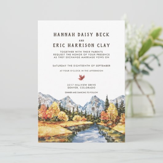 Uitnodiging tot herfst-herfst-mountainbruiloft (Staand voorkant)