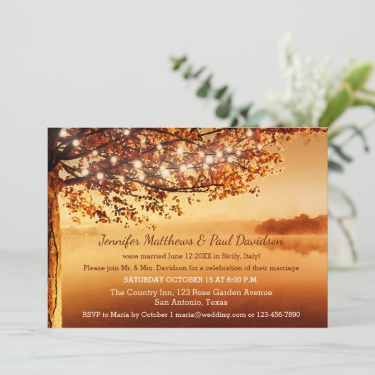 Uitnodiging tot Herfst Rustic Elope of Post Weddin (Staand voorkant)