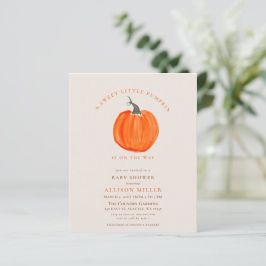 Uitnodiging tot herfst van budgetpompoen (Staand voorkant)