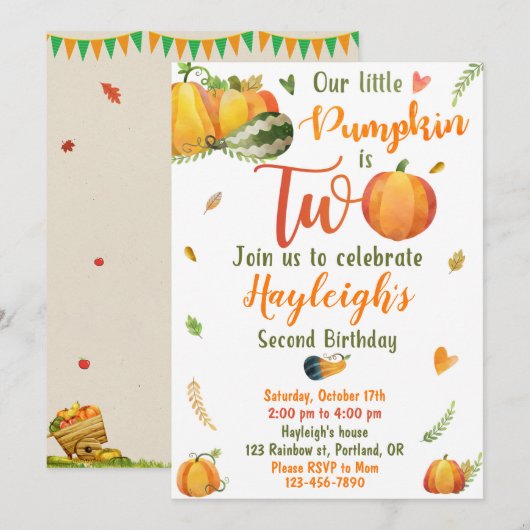 Uitnodiging tot Herfst voor de verjaardag van Pump (Voorkant / Achterkant)