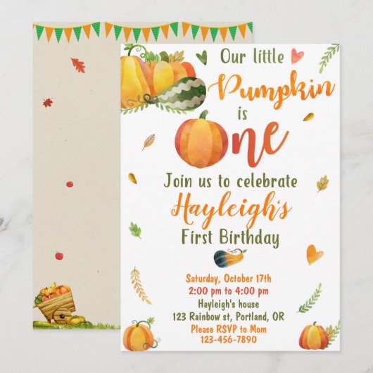 Uitnodiging tot Herfst voor de verjaardag van Pump (Voorkant / Achterkant)