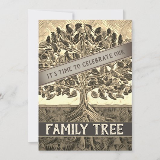 Uitnodiging tot hertelling familieboom reünie (Voorkant)