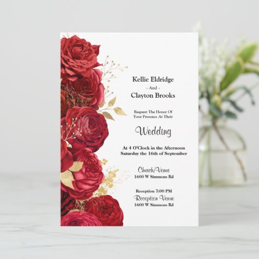 Uitnodiging tot het aangaan van rode en gouden bru (Staand voorkant)