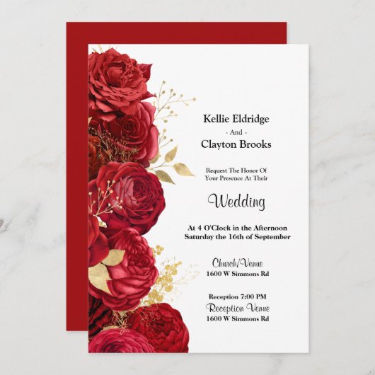 Uitnodiging tot het aangaan van rode en gouden bru (Voorkant / Achterkant)