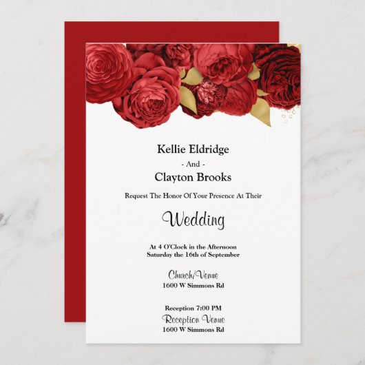 Uitnodiging tot het aangaan van rode en gouden bru (Voorkant / Achterkant)