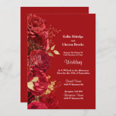 Uitnodiging tot het aangaan van rode en gouden bru (Voorkant / Achterkant)