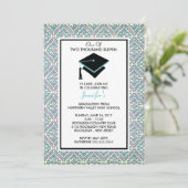 Uitnodiging tot het Afstuderen Turquoise Blue Dama (Staand voorkant)